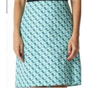 Talbots women’s whale fish mod Patterned pencil straight Skirt teal blue size 14
